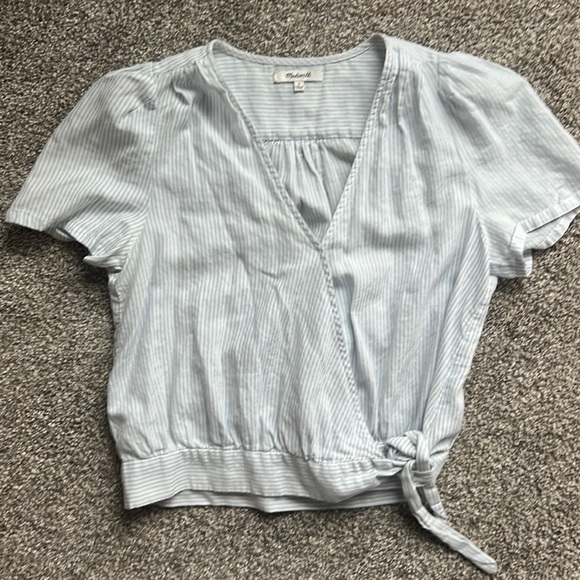 Madewell pinstriped thin short Aleena wrap top sz Small - Picture 1 of 4